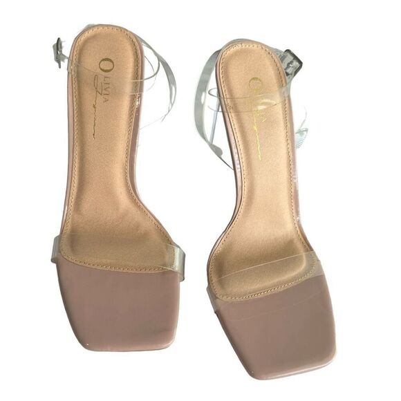 Forever 21 Women’s Nude Clear Heels Square Toe Size 7 - Picture 2 of 5